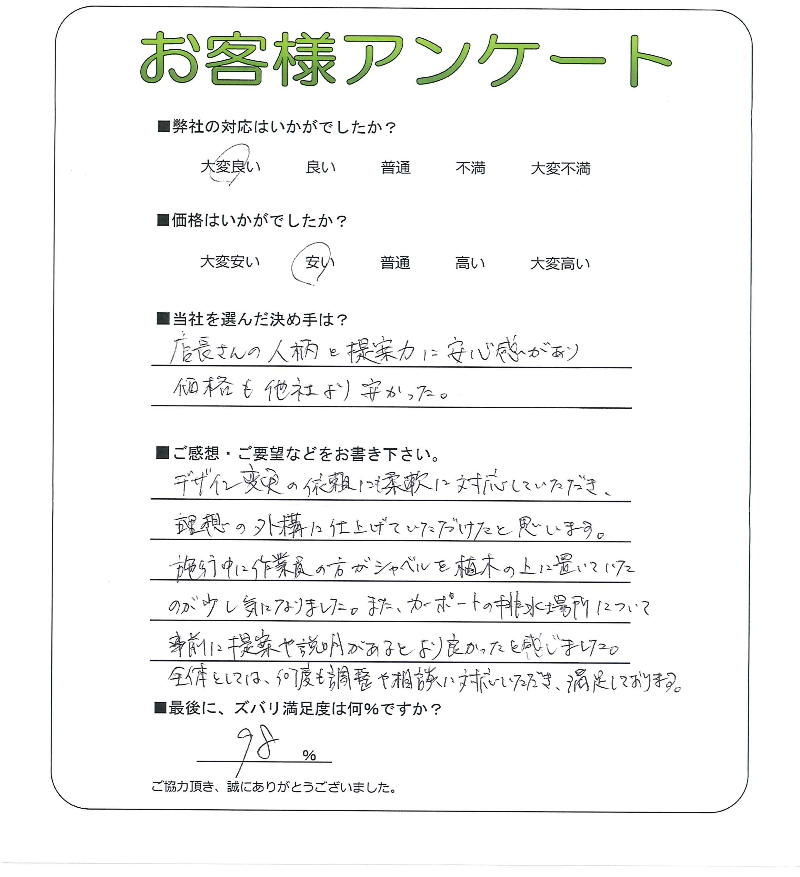 工事の感想を聞かせてください。