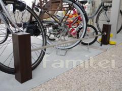 自転車置場 タイヤ止め アルミ角柱 ステンレスバー