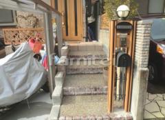 アプローチ階段リフォーム 縁ラインピンコロ石 階段 砂利洗い出し