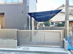 カーポート LIXIL ネスカF 縦2台用(縦連棟) F型フラット屋根 引き戸門扉 LIXIL エススライドB型 片引き